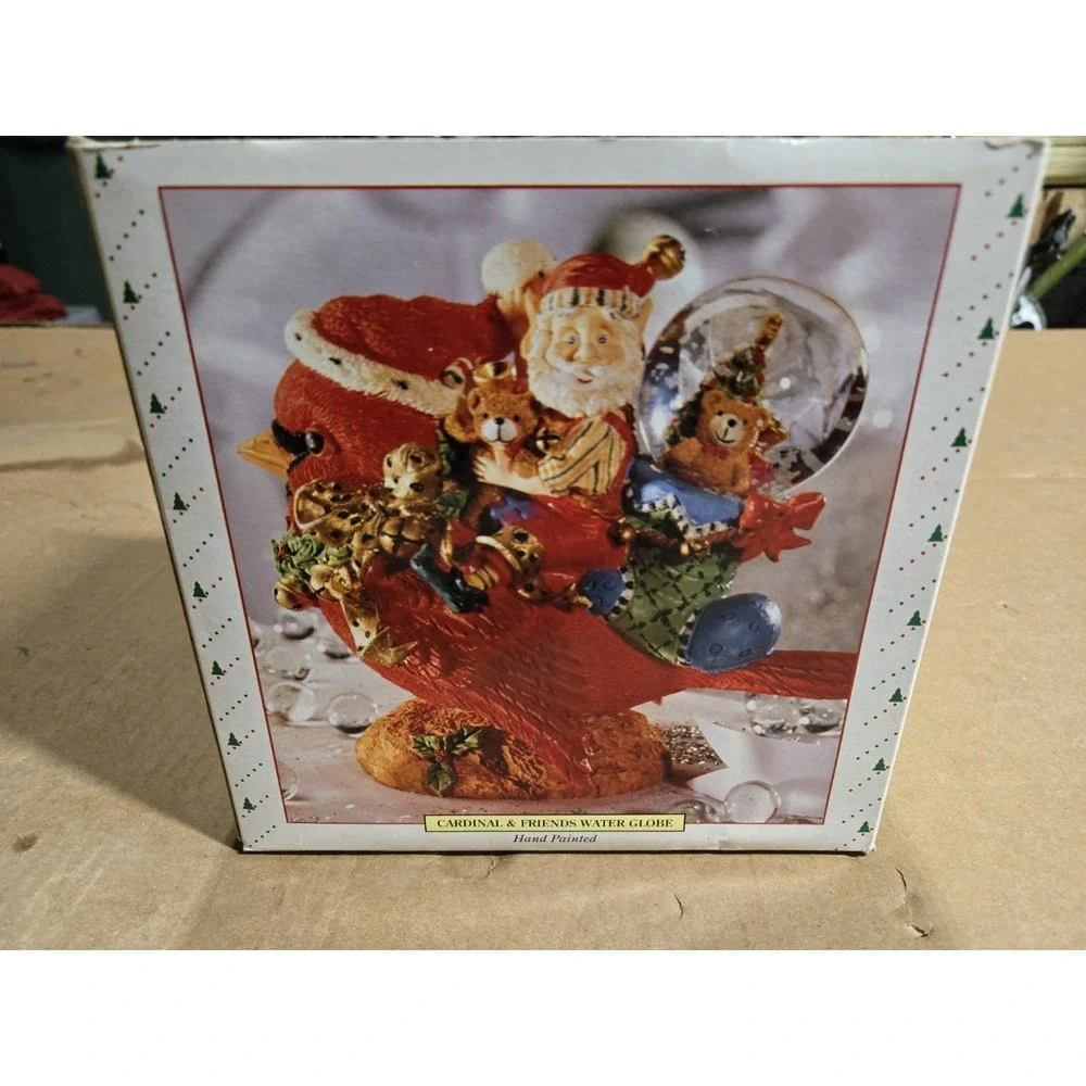 Vintage Holiday Time Cardinal Friends Christmas Water Snow Globe